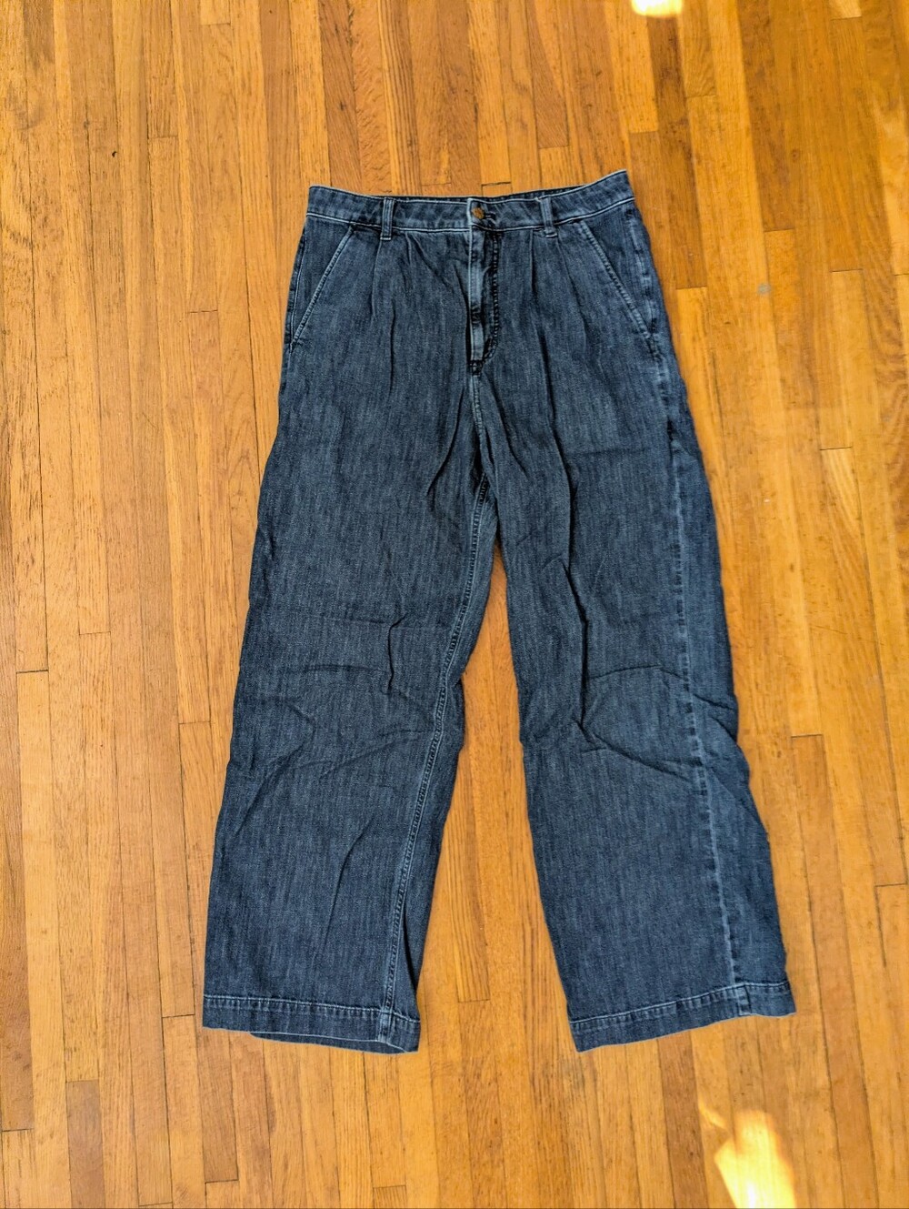 J.Crew Wide leg Pleated trouser Jean Camden navy blue high-rise size 30